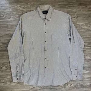 Diesel Black Gold Mens Blue White Micro Stripe Button Down Shirt Size 52 IT L